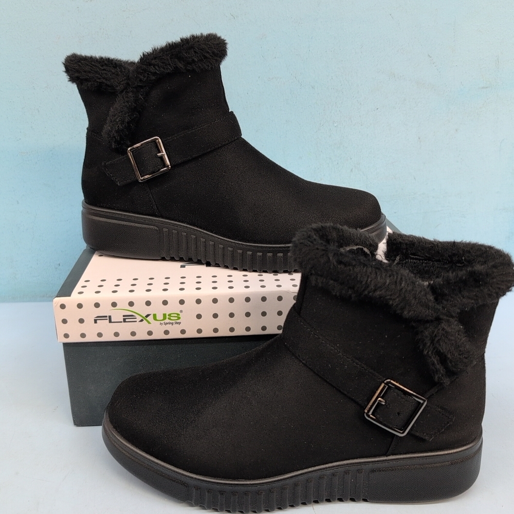 Flexus Badisco Women’s Ankle Faux Fur Microsuede Boots US 8.5 Black
